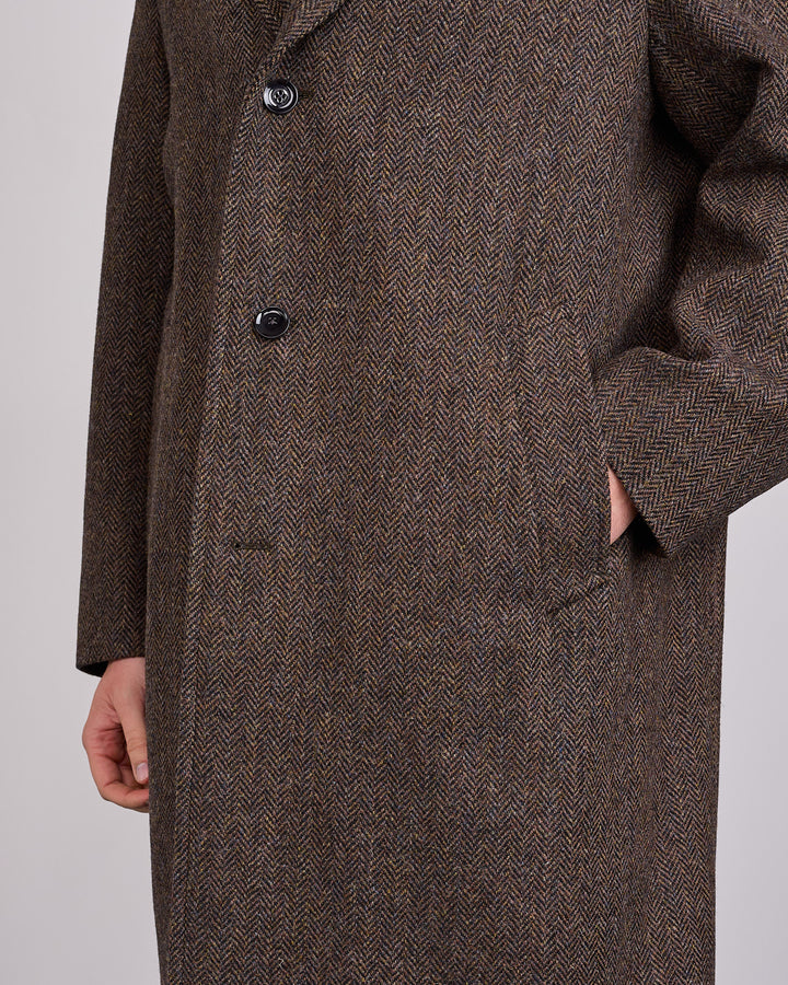 LEMAIRE Harris Tweed Chesterfield Coat Brown Melange