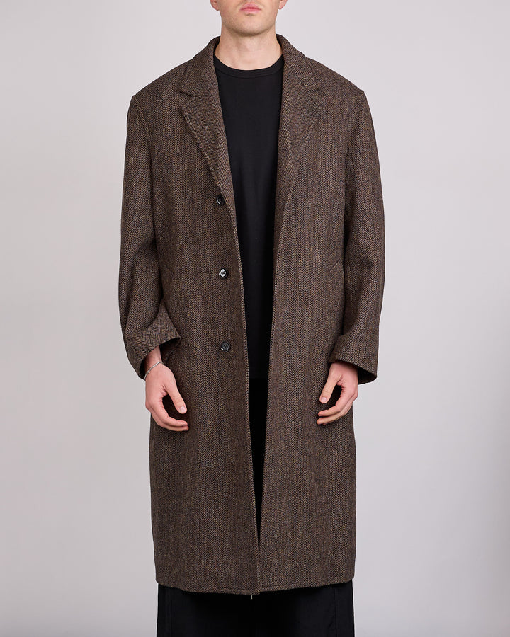 LEMAIRE Harris Tweed Chesterfield Coat Brown Melange