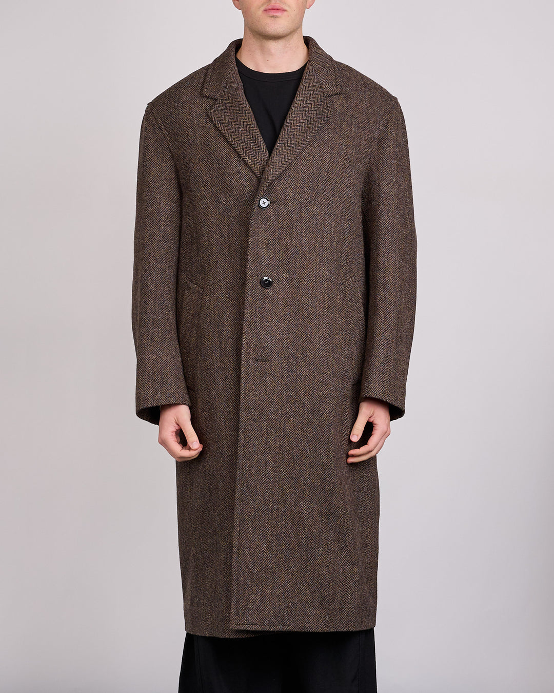 LEMAIRE Harris Tweed Chesterfield Coat Brown Melange