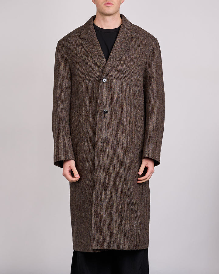 LEMAIRE Harris Tweed Chesterfield Coat Brown Melange