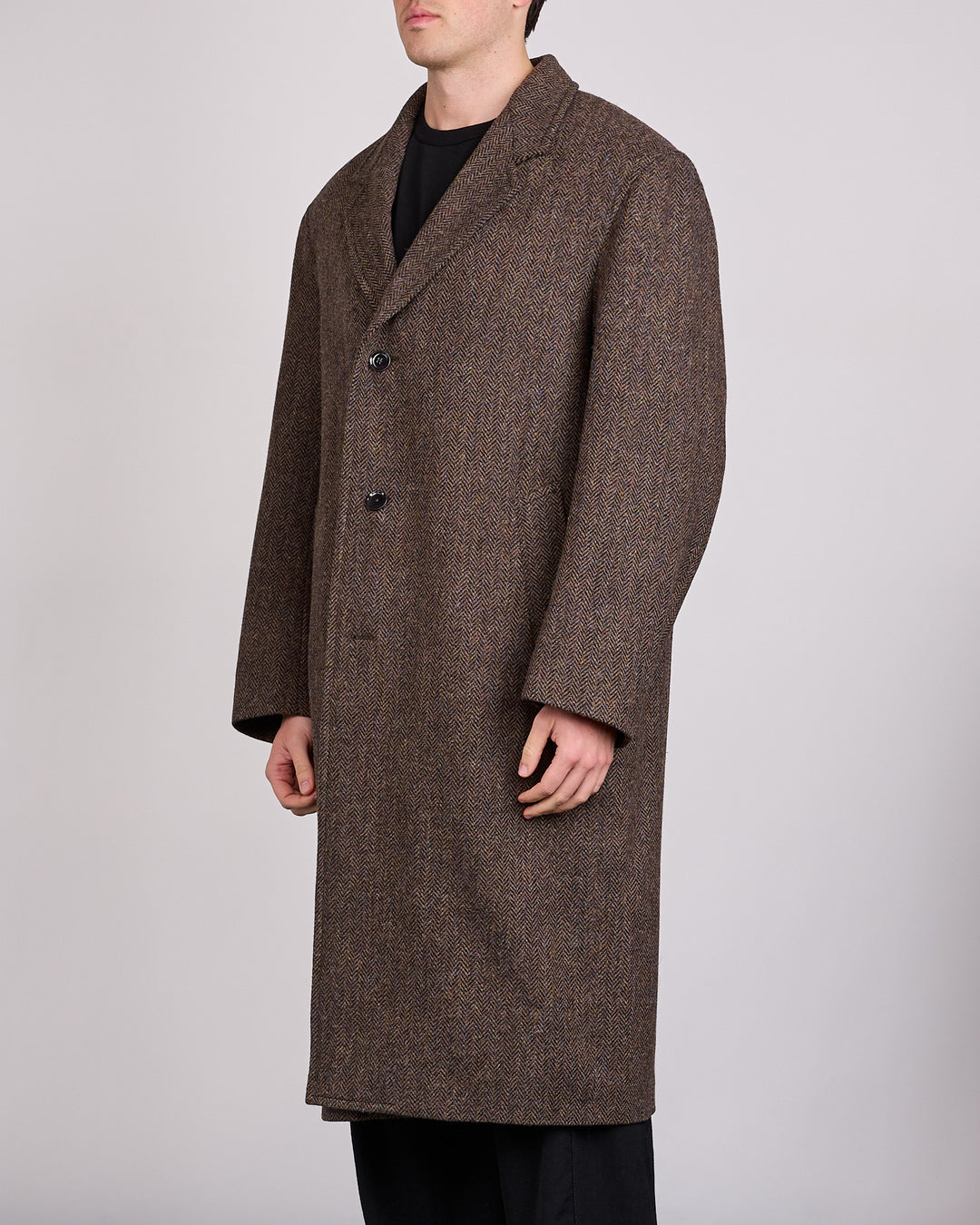 LEMAIRE Harris Tweed Chesterfield Coat Brown Melange