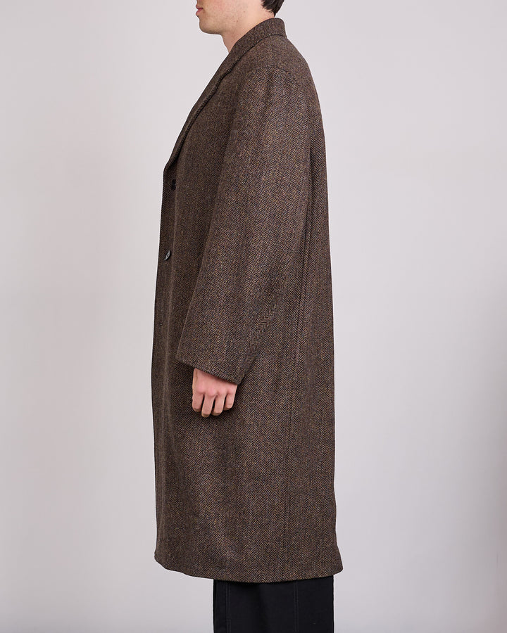 LEMAIRE Harris Tweed Chesterfield Coat Brown Melange