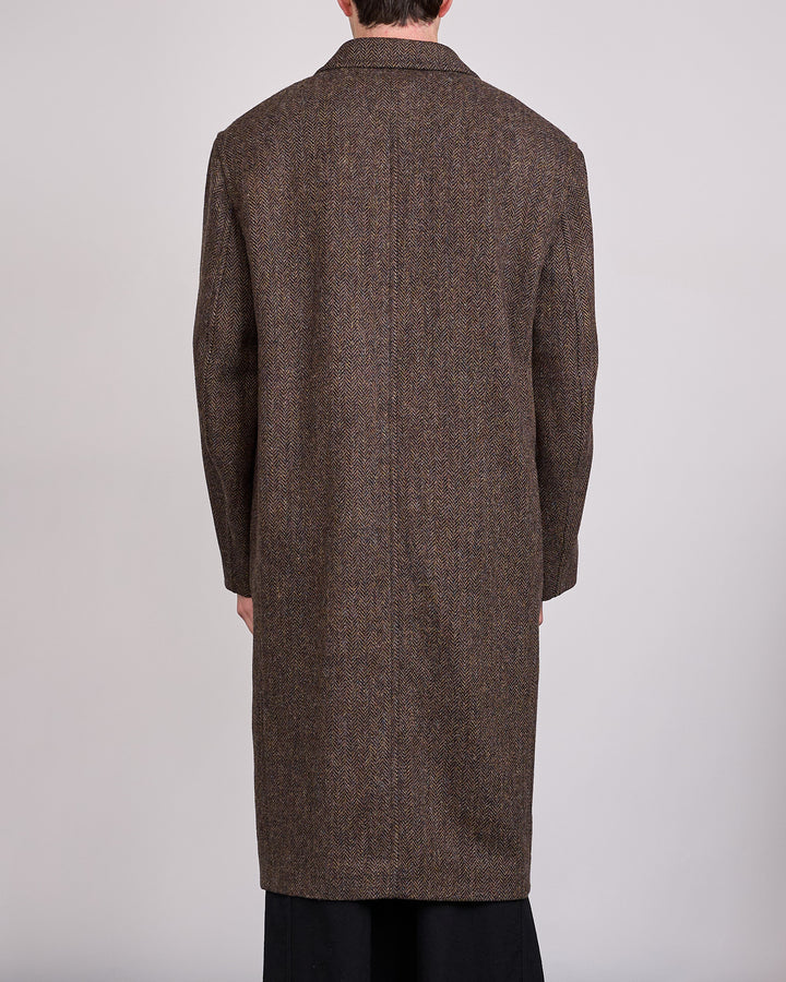 LEMAIRE Harris Tweed Chesterfield Coat Brown Melange