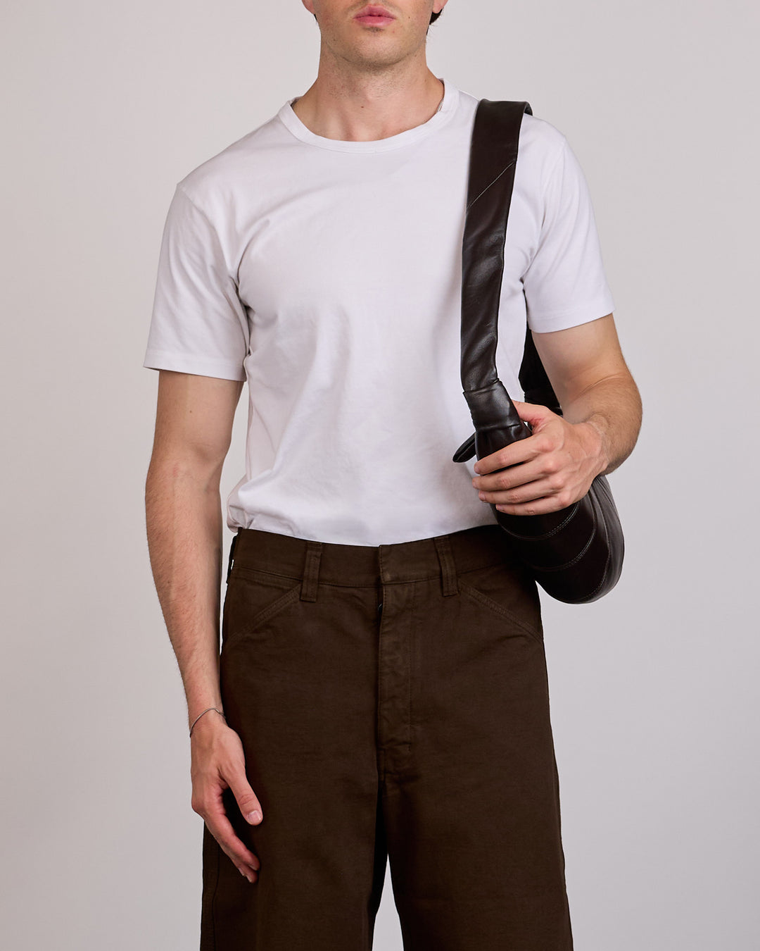 LEMAIRE Medium Croissant Nappa Leather Bag Dark Chocolate