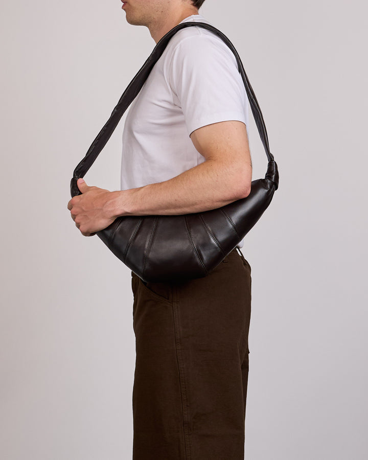LEMAIRE Medium Croissant Nappa Leather Bag Dark Chocolate