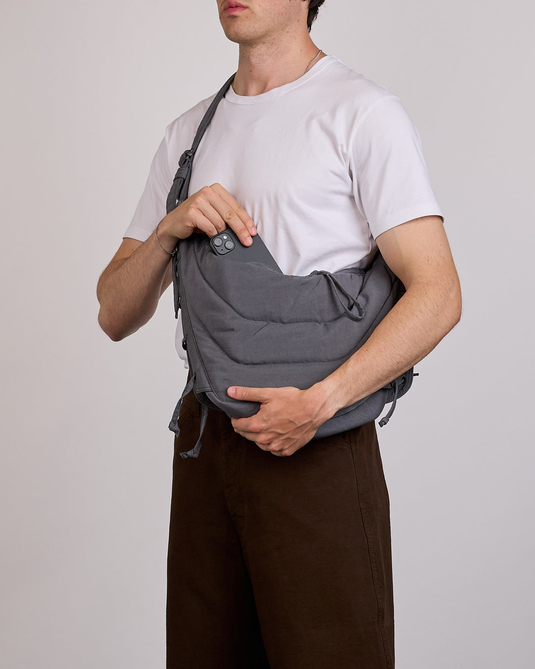 LEMAIRE Medium Soft Game Bag WR Canvas Grey Blue