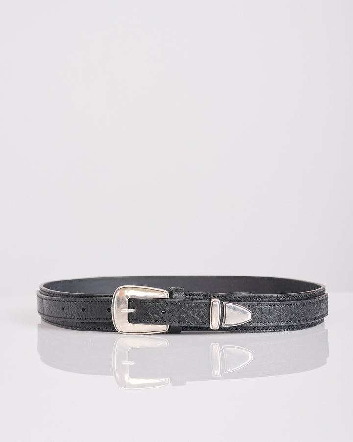 LEMAIRE Minimal Western Grained Leather Belt Black