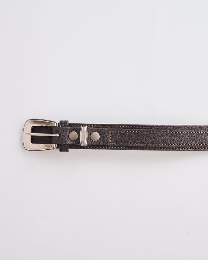 LEMAIRE Minimal Western Grained Leather Belt Dark Brown