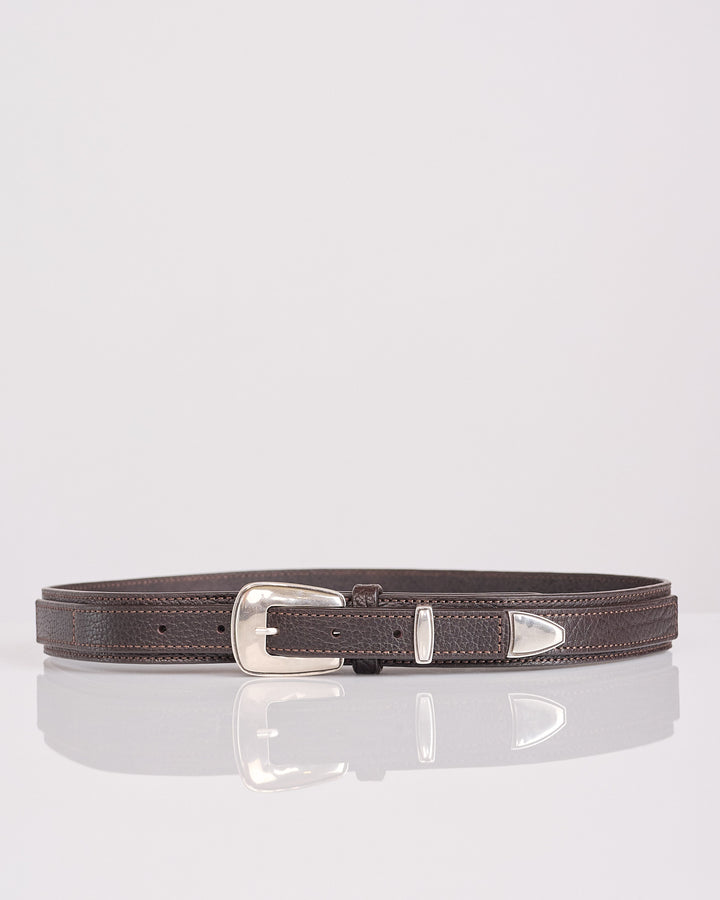 LEMAIRE Minimal Western Grained Leather Belt Dark Brown