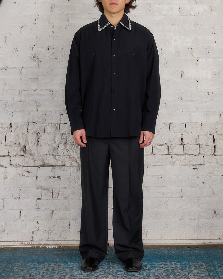 Lemaire Crepe Cotton Embroidered Collar Shirt Black