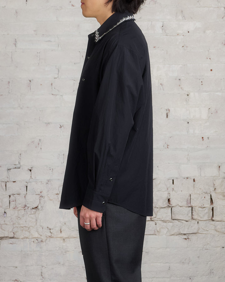 Lemaire Crepe Cotton Embroidered Collar Shirt Black