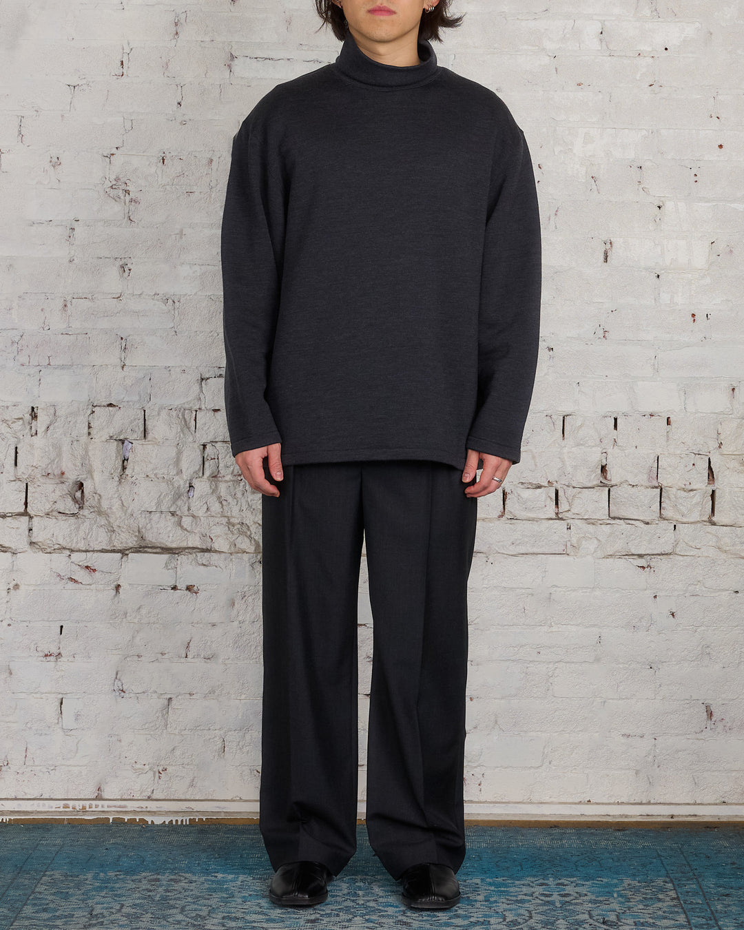 Lemaire Mock Neck Heavy Wool Sweatshirt Anthracite Melange