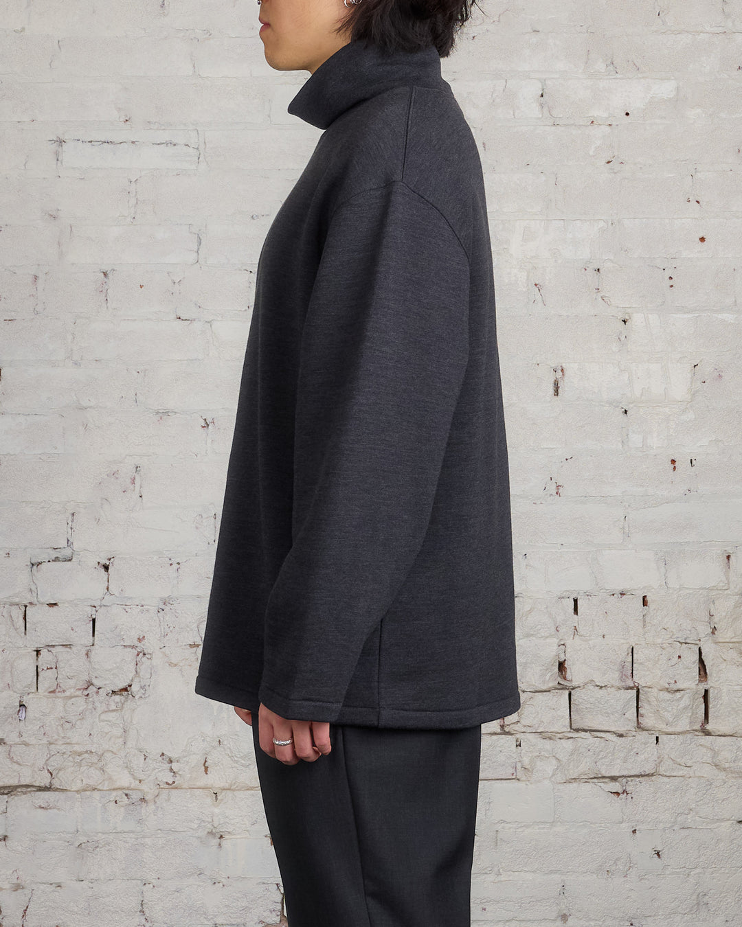 Lemaire Mock Neck Heavy Wool Sweatshirt Anthracite Melange