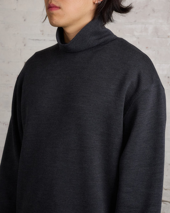 Lemaire Mock Neck Heavy Wool Sweatshirt Anthracite Melange