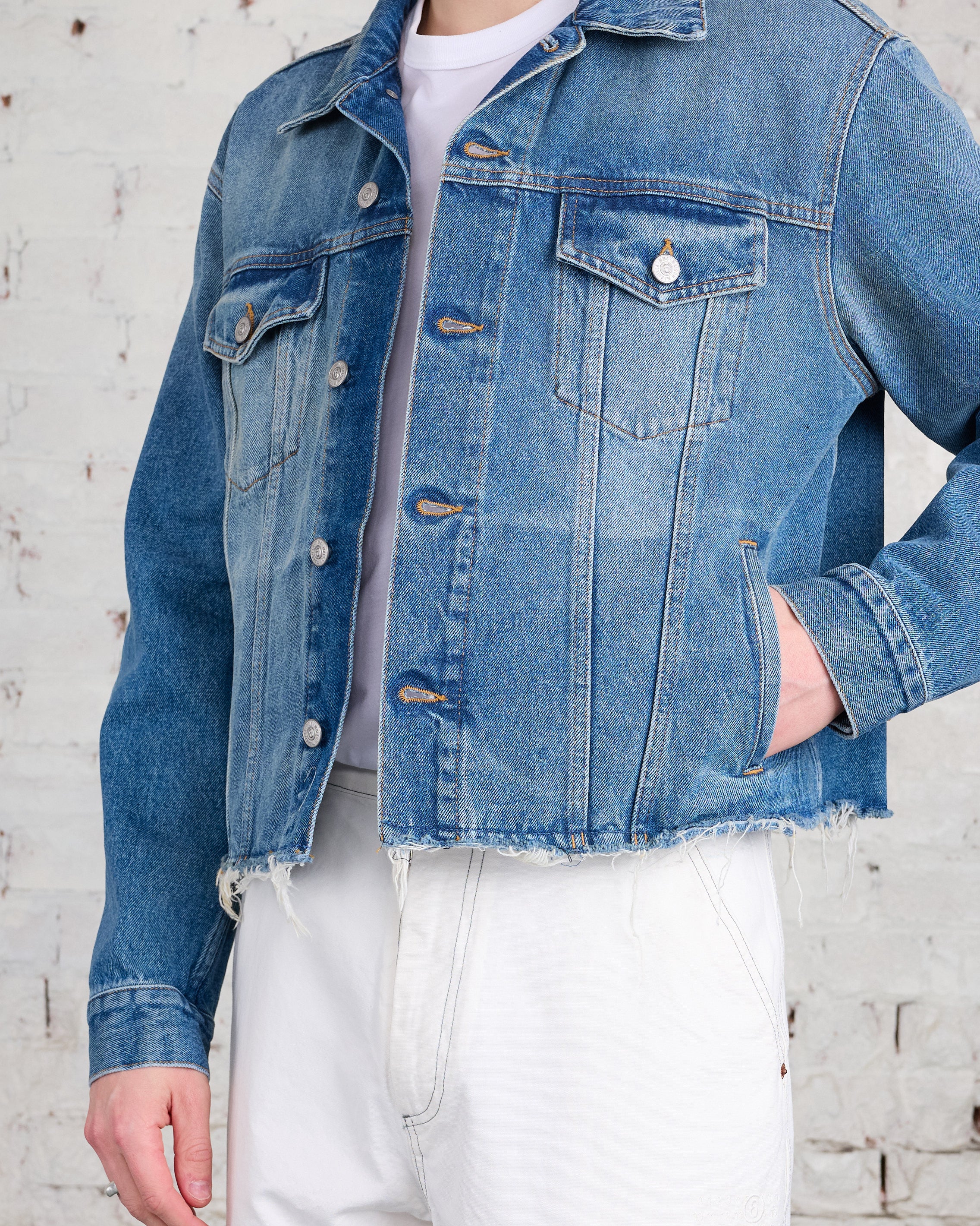 MM6 Maison Margiela Denim Cropped Jacket Light Blue