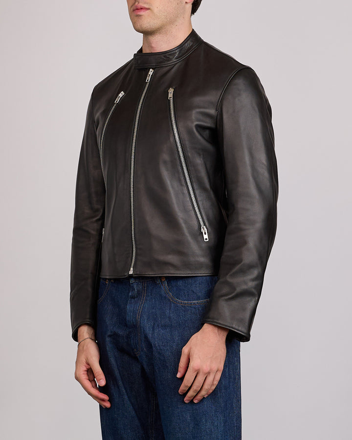 Maison Margiela 5-Zip Ovine Leather Jacket Black