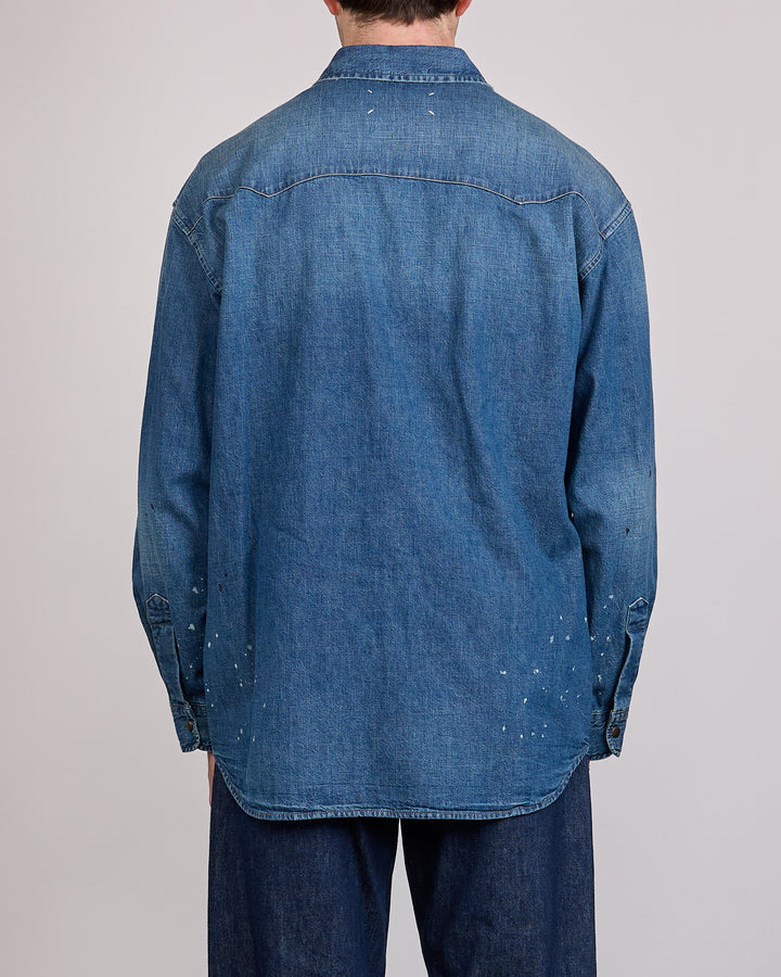 Maison Margiela Bicolour 8.5oz Japanese Denim Snap Shirt Old Blue + Spots