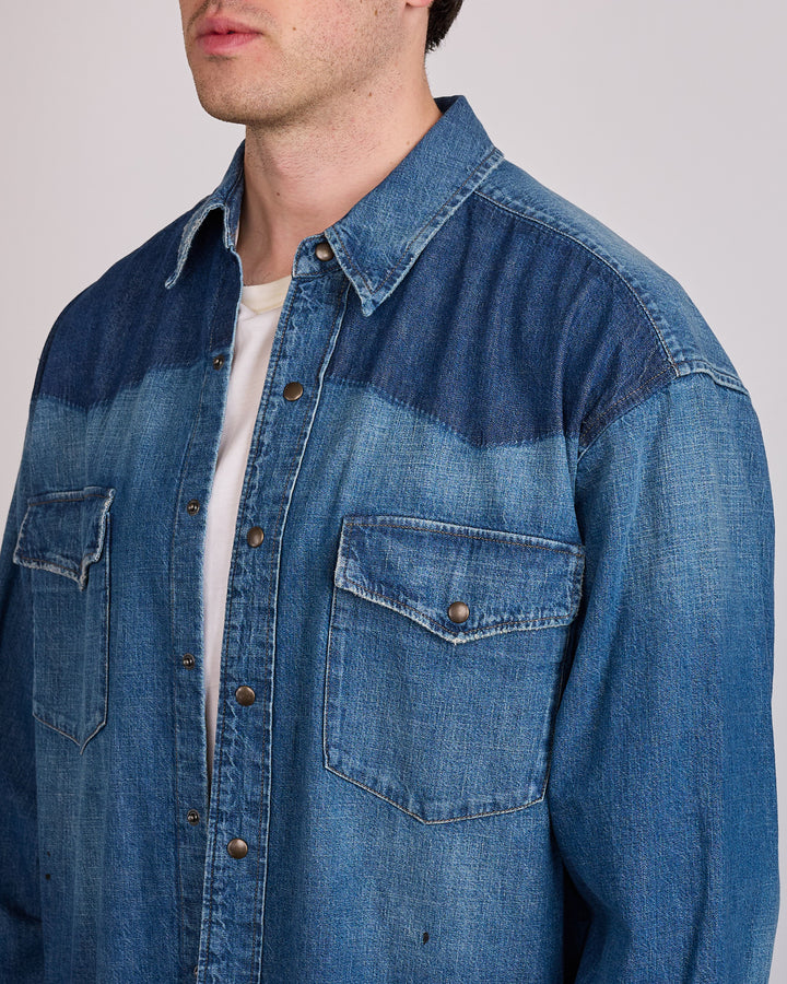 Maison Margiela Bicolour 8.5oz Japanese Denim Snap Shirt Old Blue + Spots