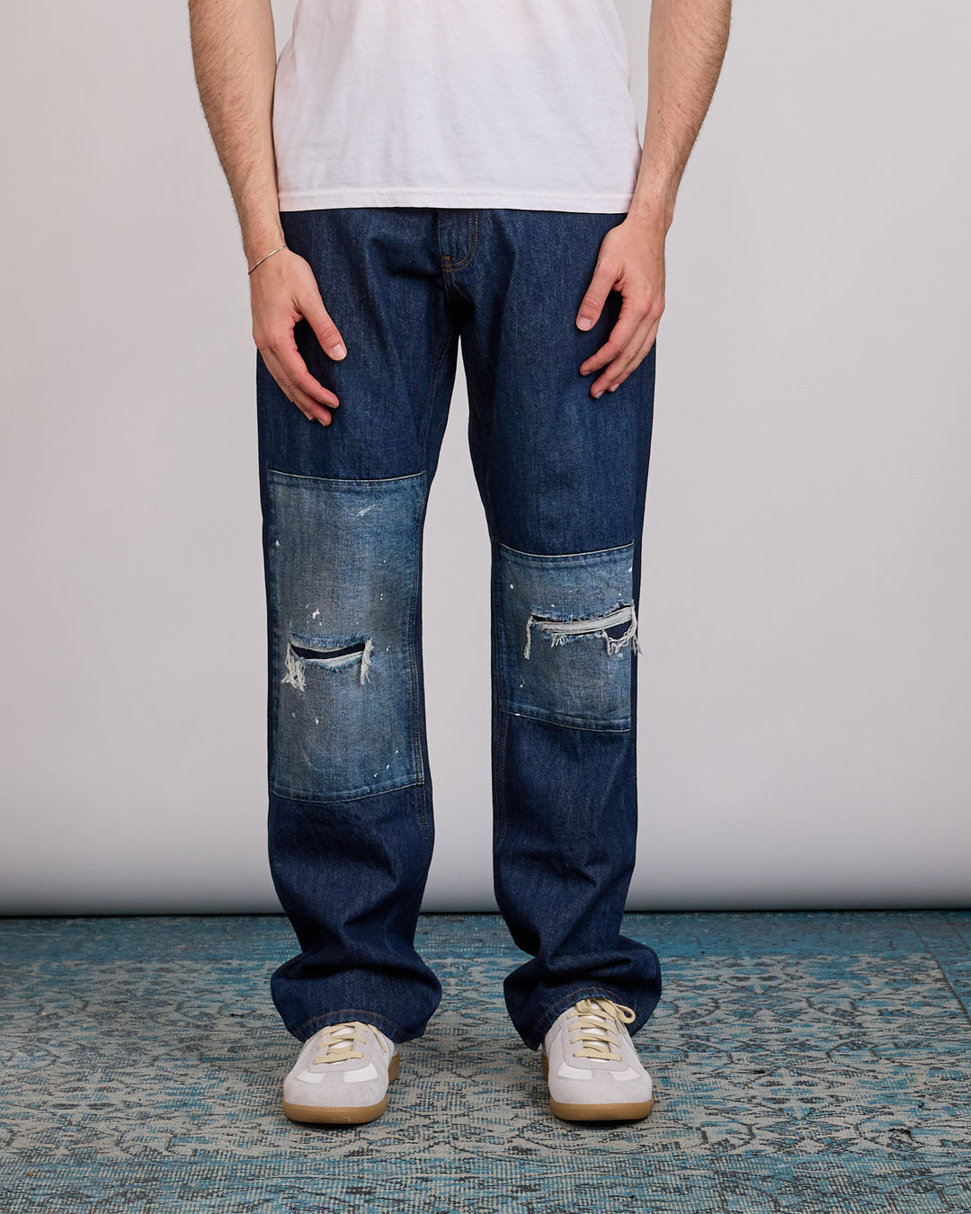 Maison Margiela MM6 11oz Double Knee Repair Jean Blue