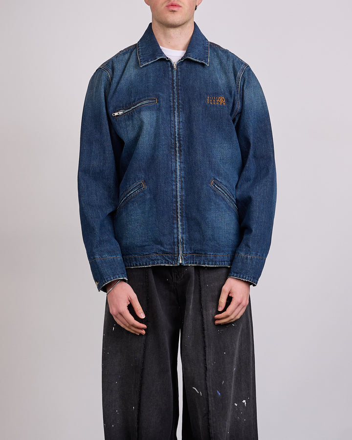 Maison Margiela MM6 Denim Zip Numbers Jacket Med Blue