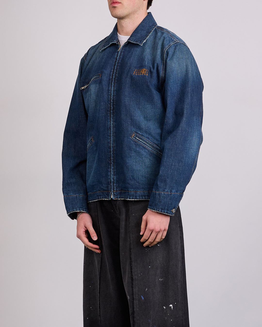 Maison Margiela MM6 Denim Zip Numbers Jacket Med Blue