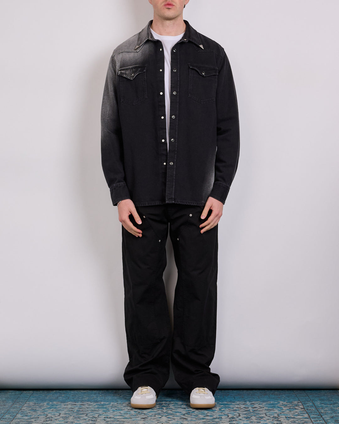 Maison Margiela MM6 Fade Denim Cowboy Snap Shirt Black