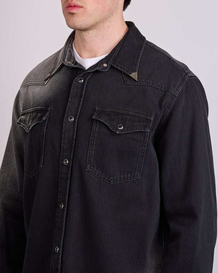 Maison Margiela MM6 Fade Denim Cowboy Snap Shirt Black