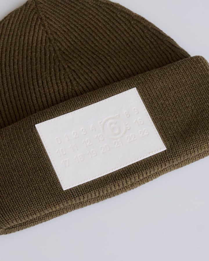 Maison Margiela MM6 Patch Logo Cuff Beanie Khaki