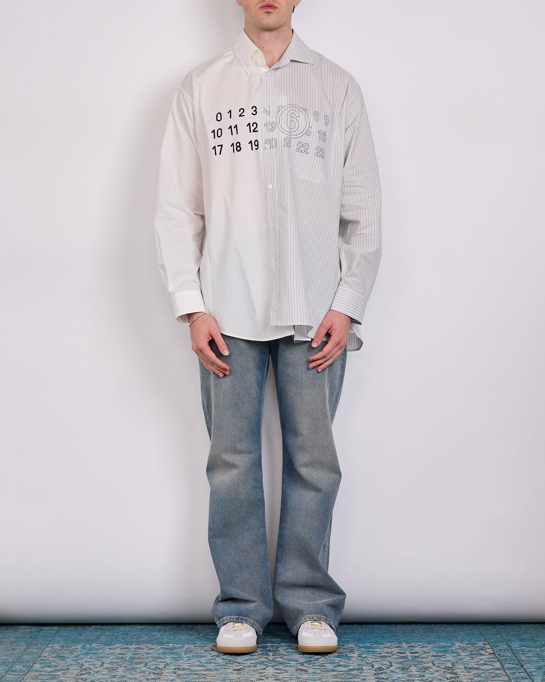 Maison Margiela MM6 Poplin Numbers Button Shirt White Stripe