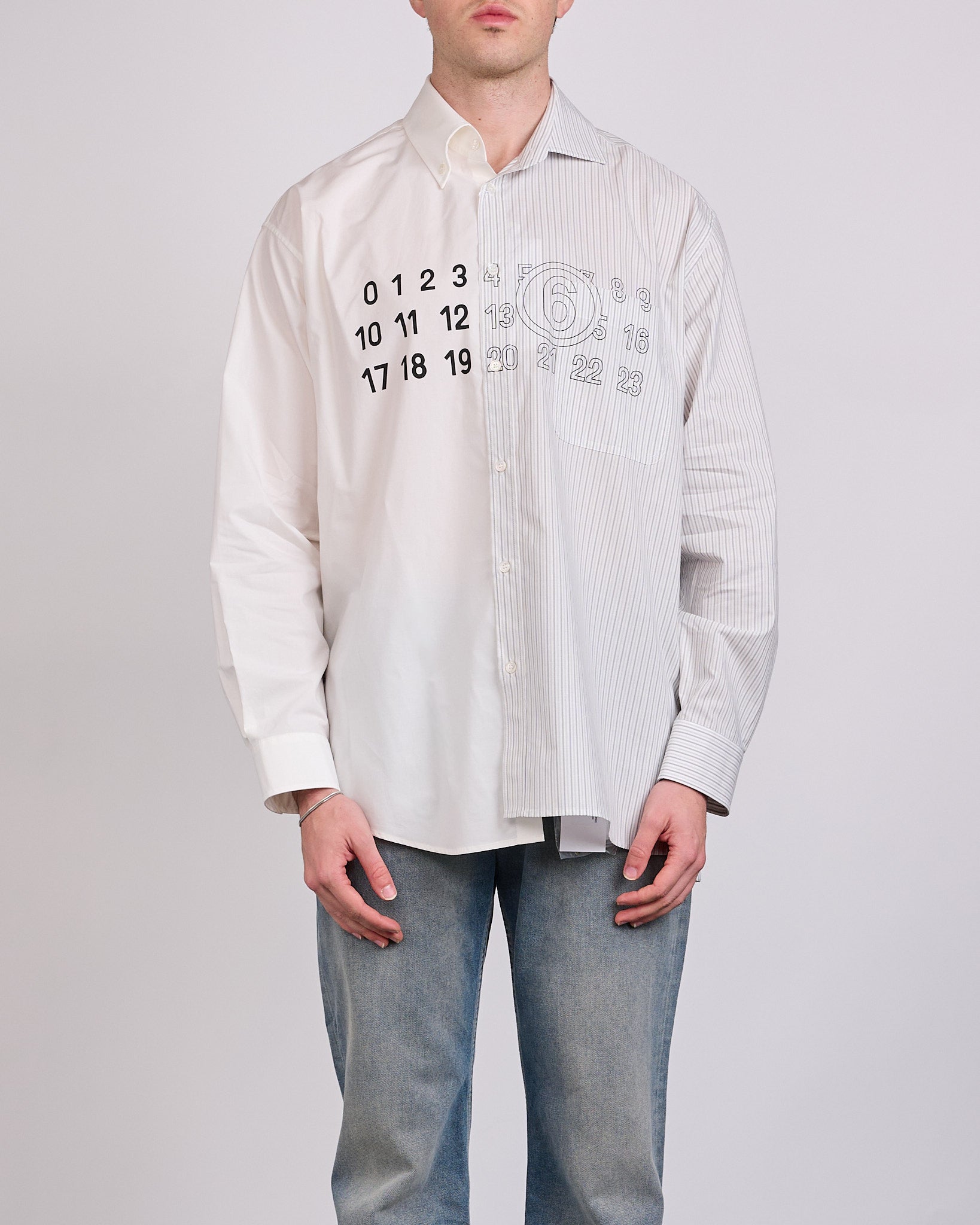Maison Margiela MM6 Poplin Numbers Button Shirt White Stripe – LESS 17