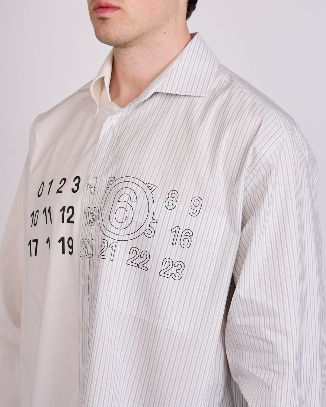 Maison Margiela MM6 Poplin Numbers Button Shirt White Stripe