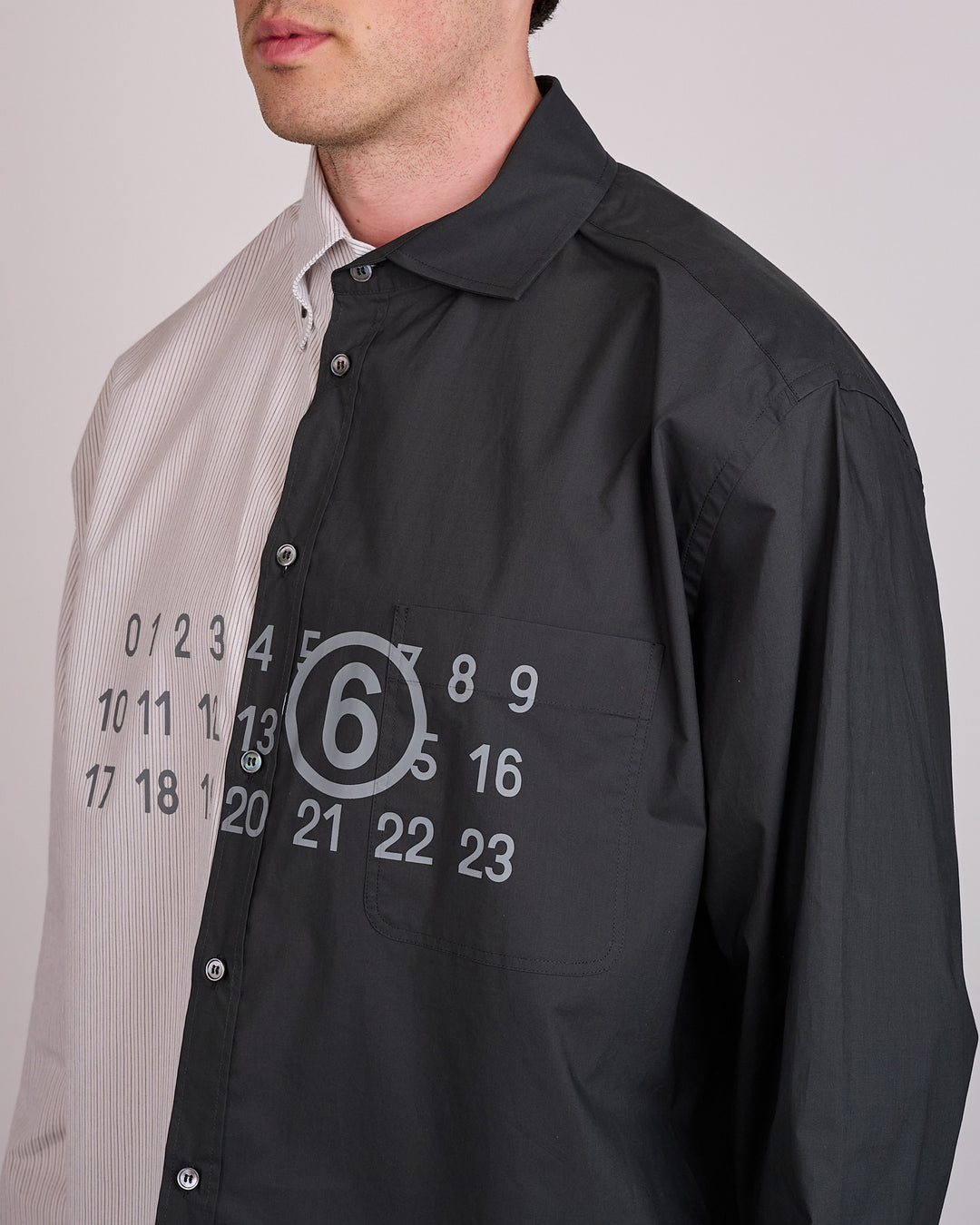 Maison Margiela MM6 Poplin + Stripe Button Shirt Black