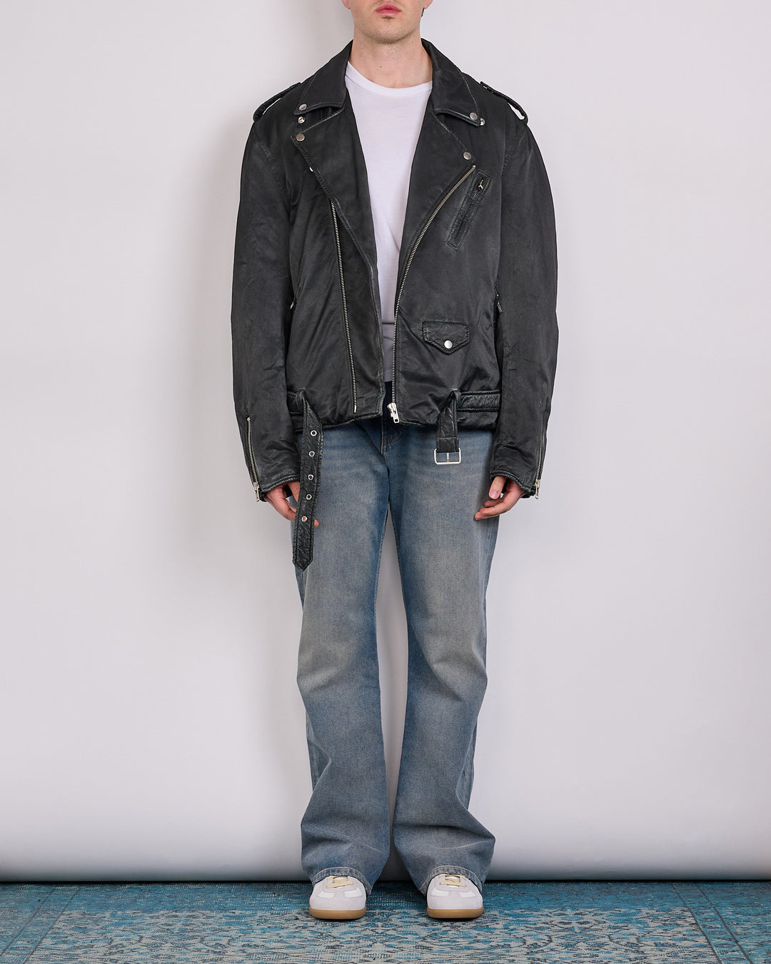 Maison Margiela MM6 Viscose Blend Biker Jacket Washed Black