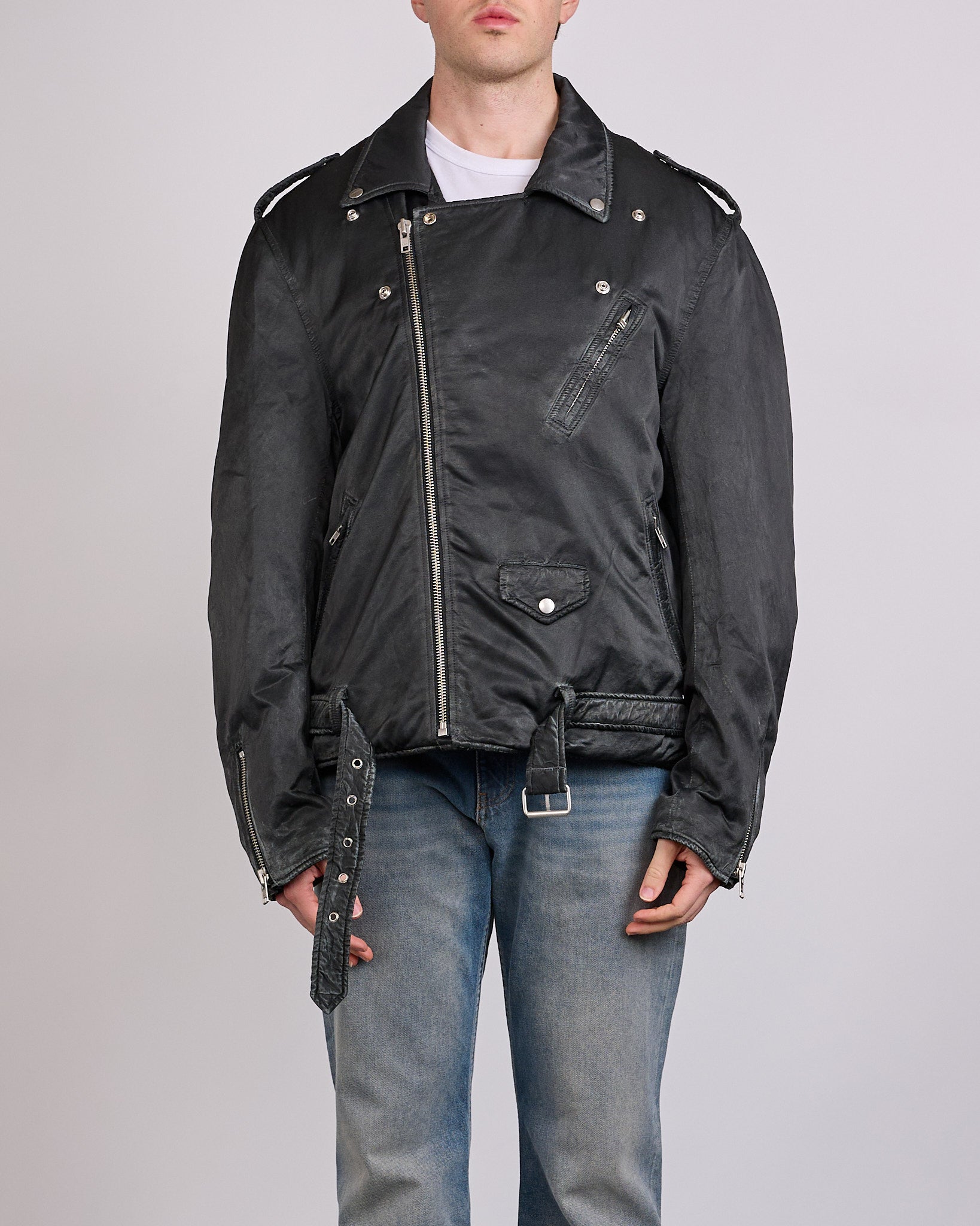 Maison Margiela MM6 Viscose Blend Biker Jacket Washed Black – LESS 17