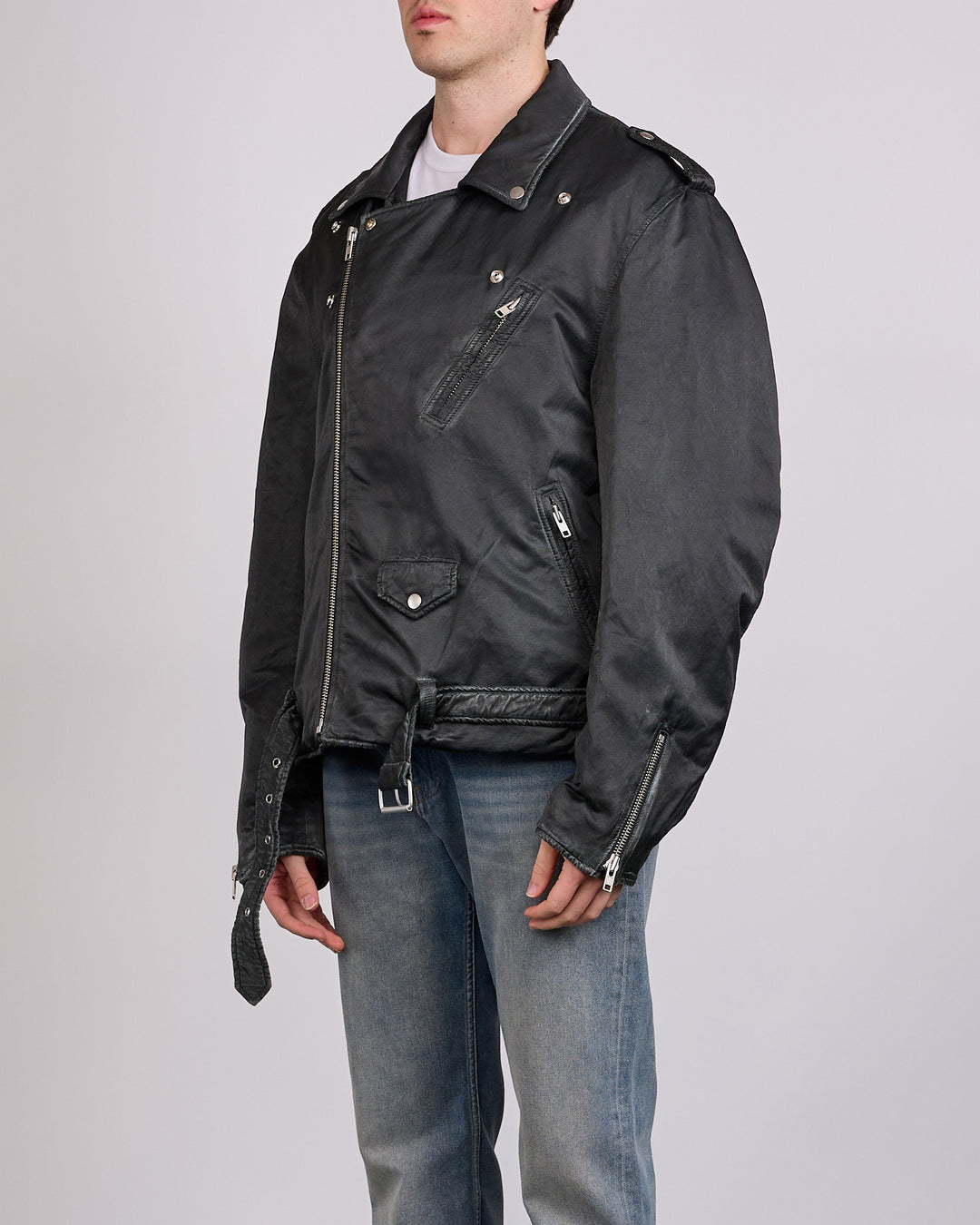 Maison Margiela MM6 Viscose Blend Biker Jacket Washed Black