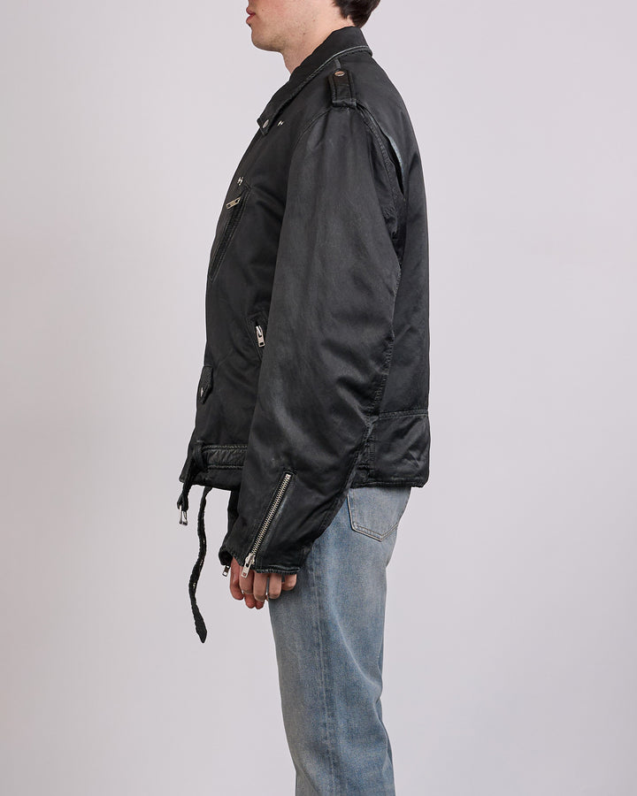 Maison Margiela MM6 Viscose Blend Biker Jacket Washed Black