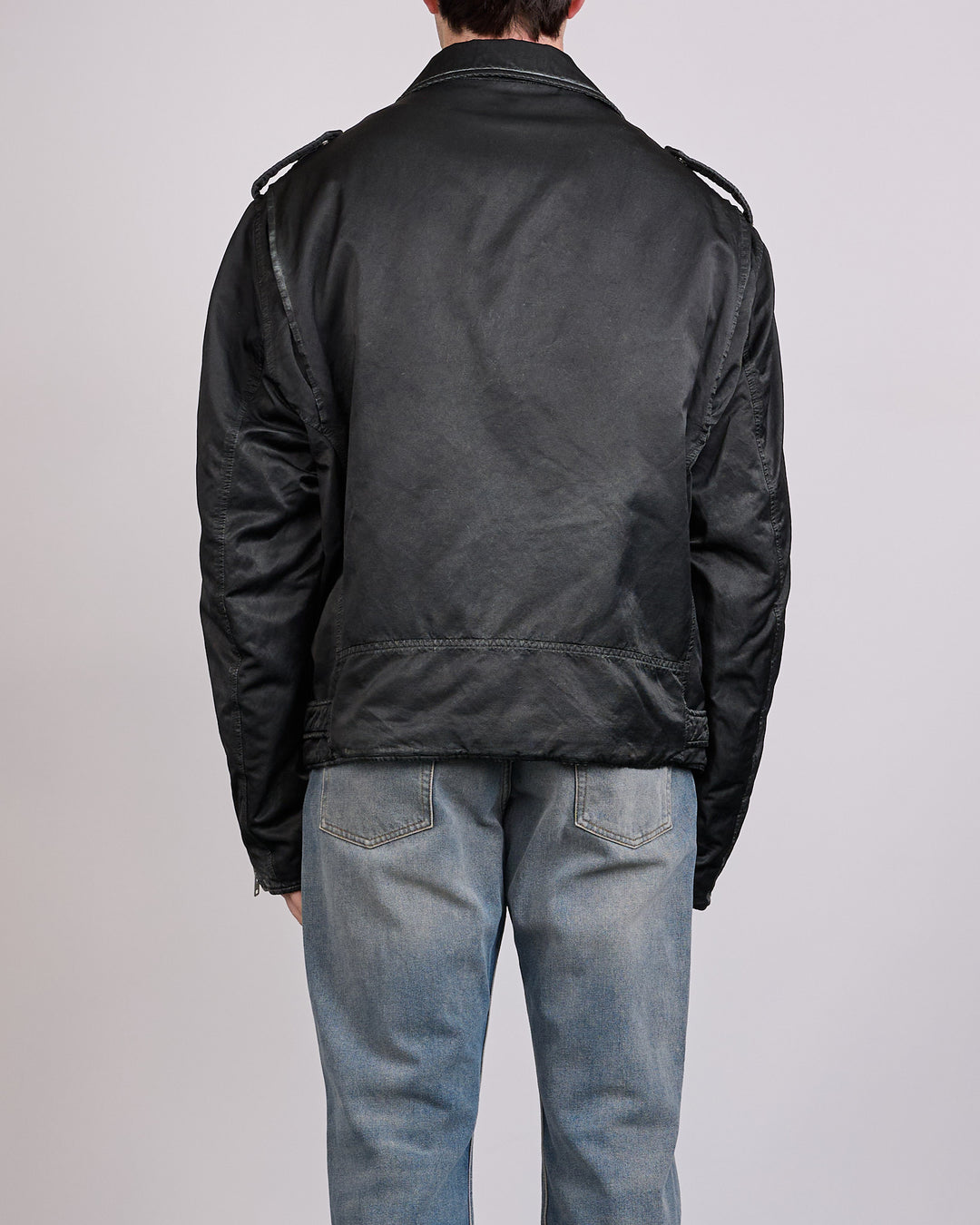 Maison Margiela MM6 Viscose Blend Biker Jacket Washed Black