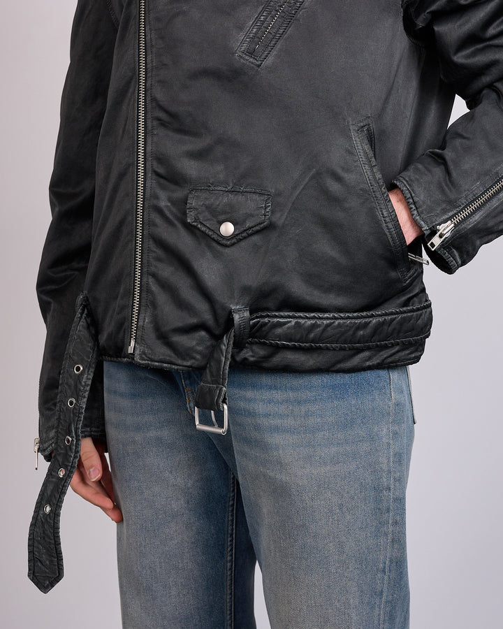 Maison Margiela MM6 Viscose Blend Biker Jacket Washed Black