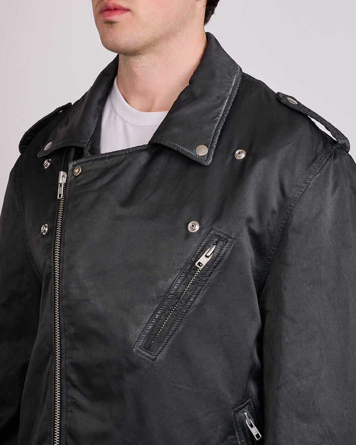 Maison Margiela MM6 Viscose Blend Biker Jacket Washed Black