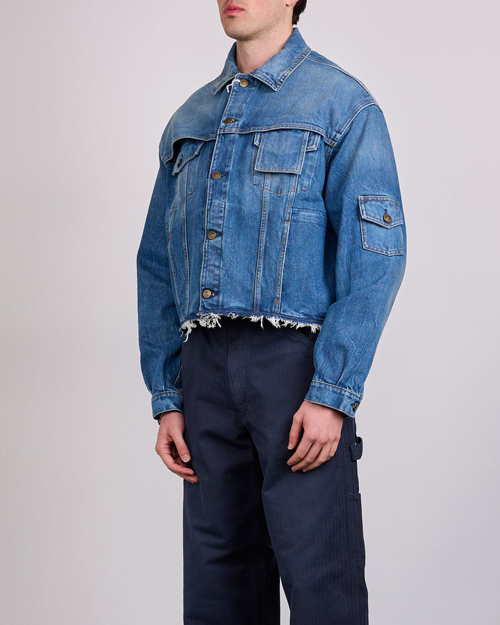 Maison Margiela Raw Cut 14oz Denim Jacket Vintage Wash Blue