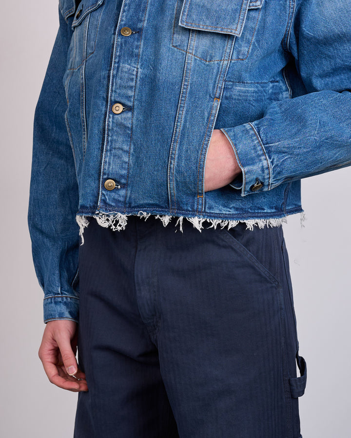 Maison Margiela Raw Cut 14oz Denim Jacket Vintage Wash Blue