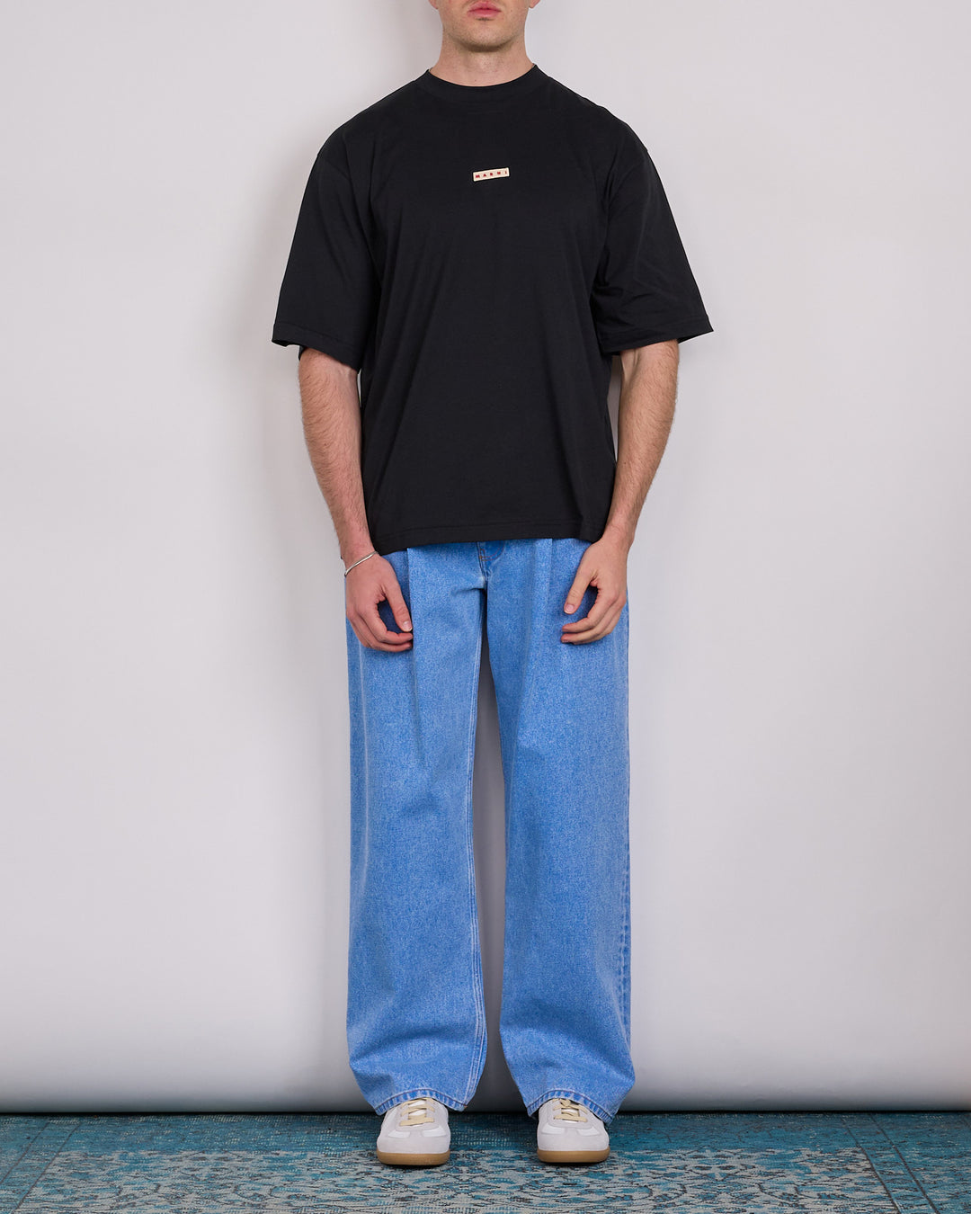 Marni Bleached Coated Pleated Jean Cobalt