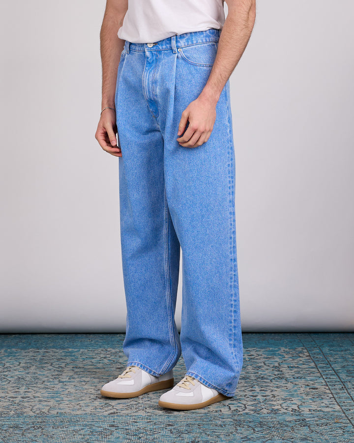 Marni Bleached Coated Pleated Jean Cobalt