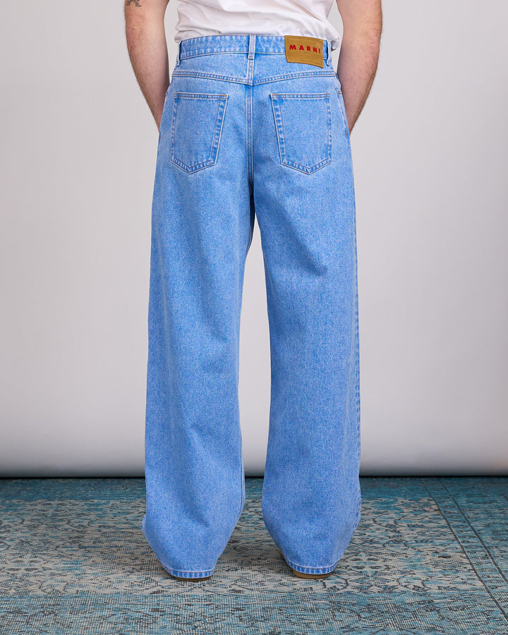 Marni Bleached Coated Pleated Jean Cobalt
