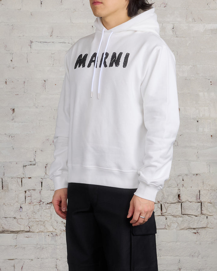 Marni Crayon Logo Hooded Sweatshirt Natural White