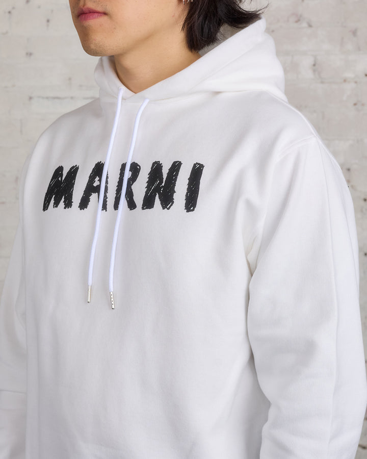 Marni Crayon Logo Hooded Sweatshirt Natural White