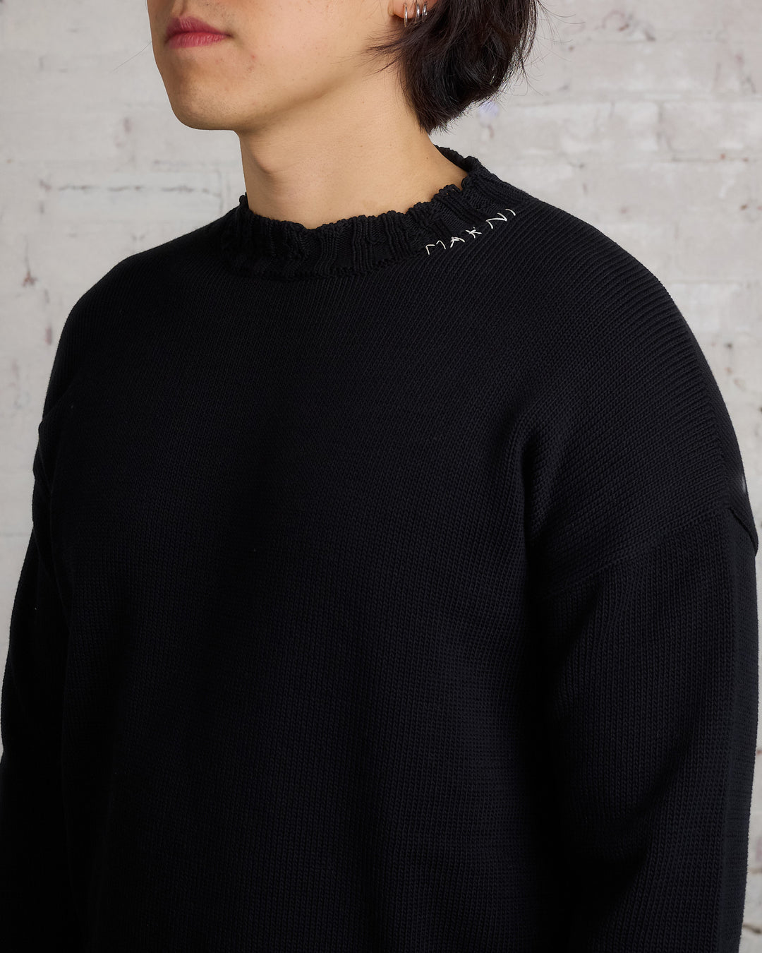 Marni Dischevelled Cotton Crew Sweater Black