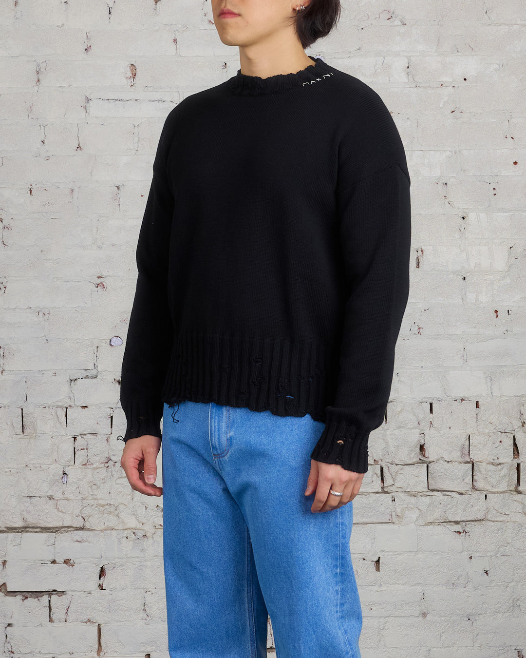 Marni Dischevelled Cotton Crew Sweater Black