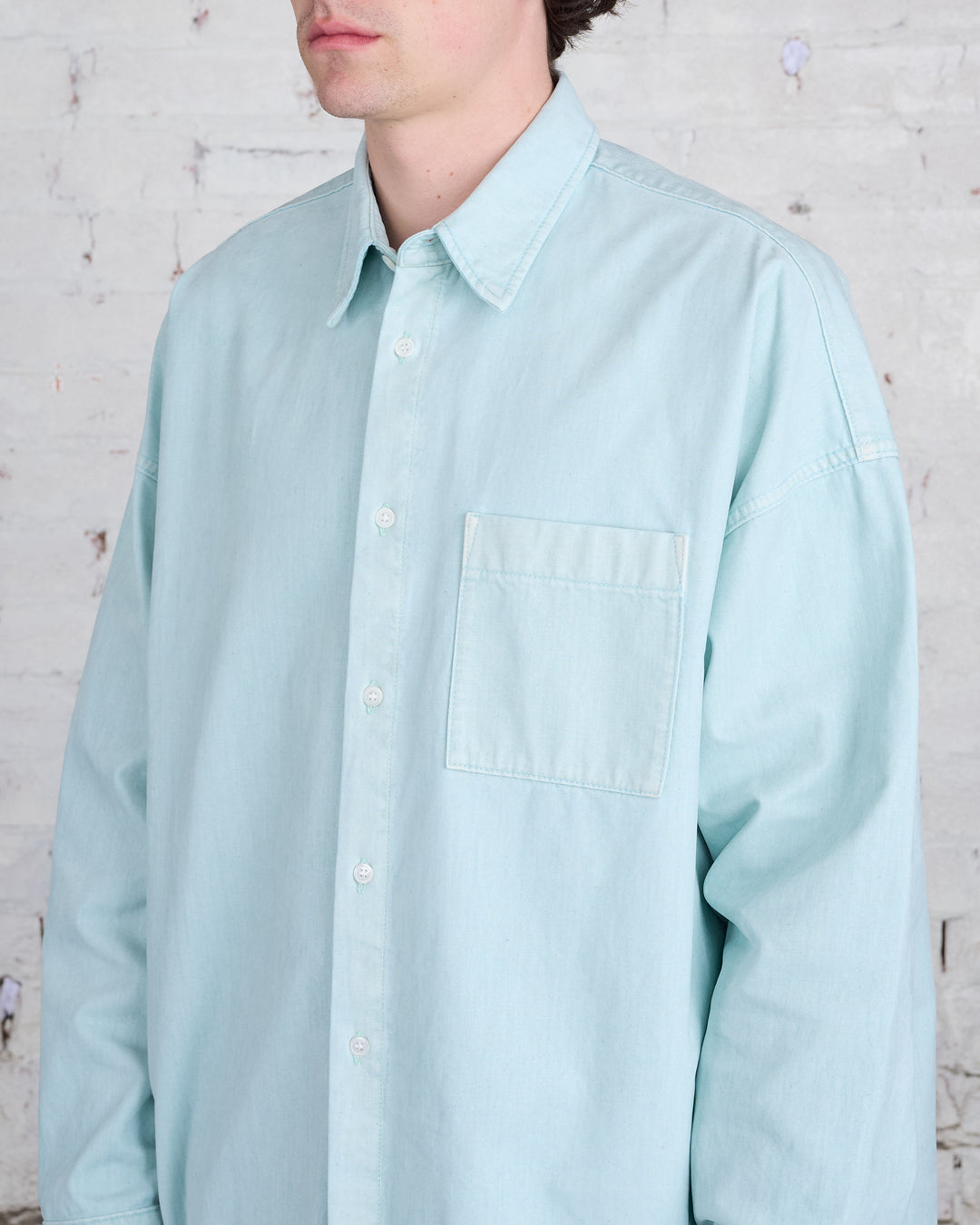 Marni Flocked Denim Long Sleeve Button Shirt Aquamarine