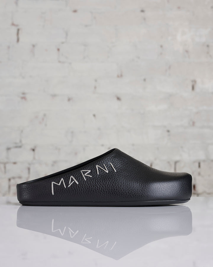 Marni Fussbett Sabot Grained Leather Black